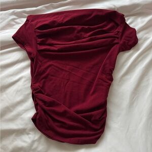 wine red off the shoulder ruched top